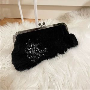 Express black velvet clutch bag